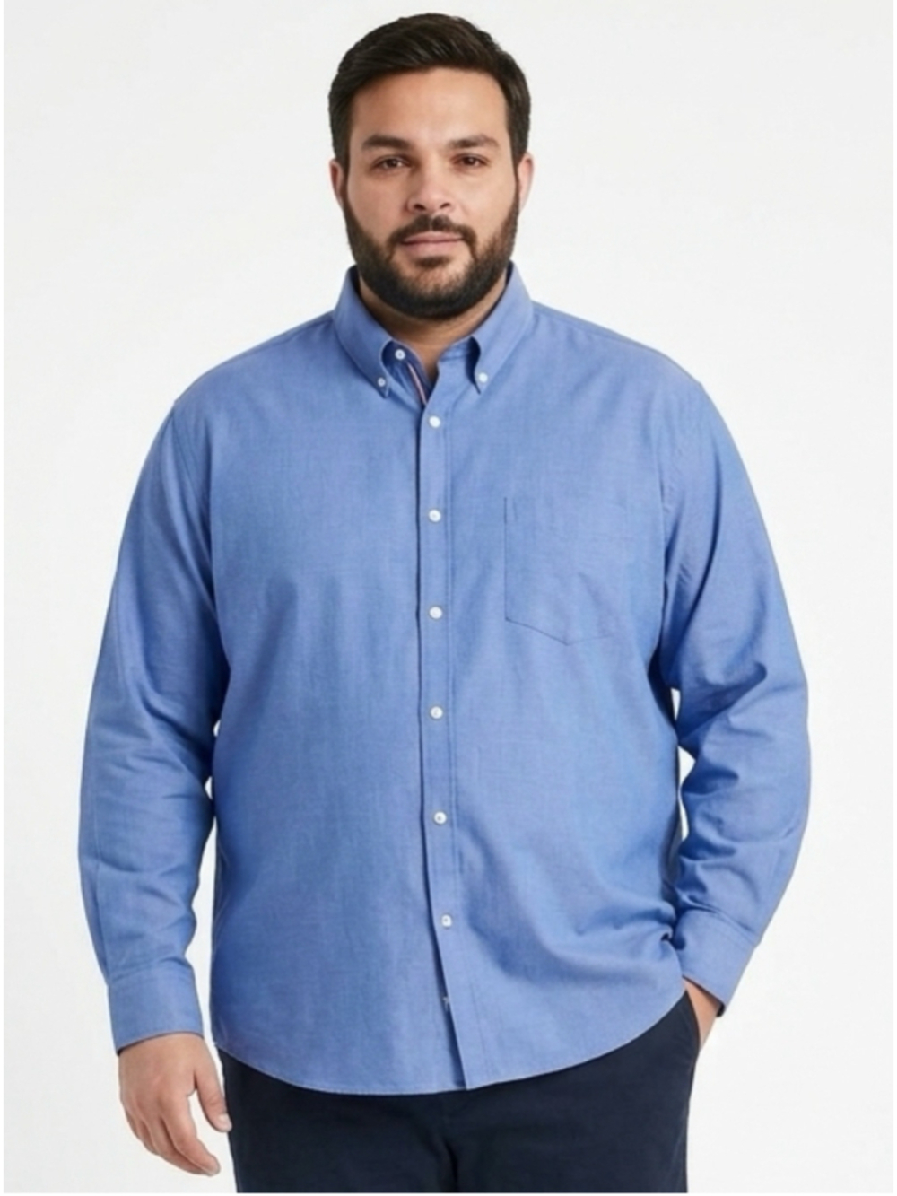 Classic Blue Long-Sleeve Oxford Button-Down Shirt 5XL -257